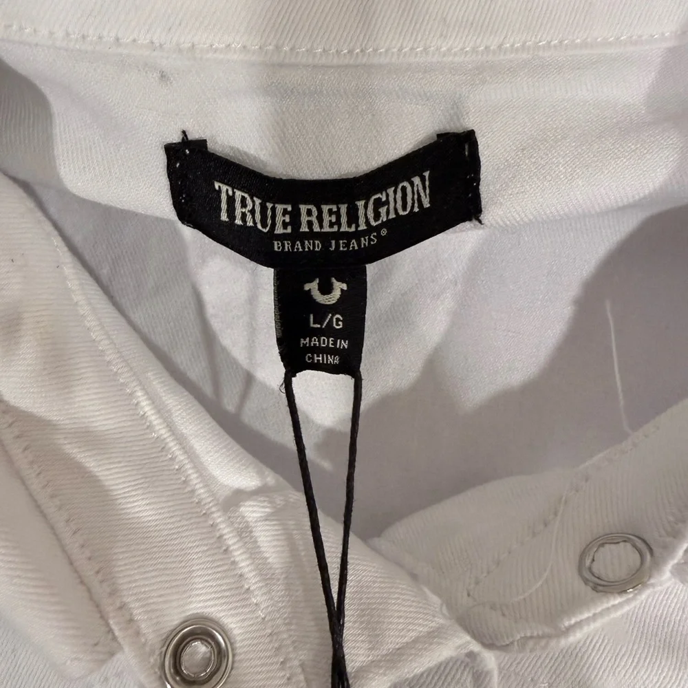🔥True Religion Women’s White Denim Blouse with Button Details Size L🔥